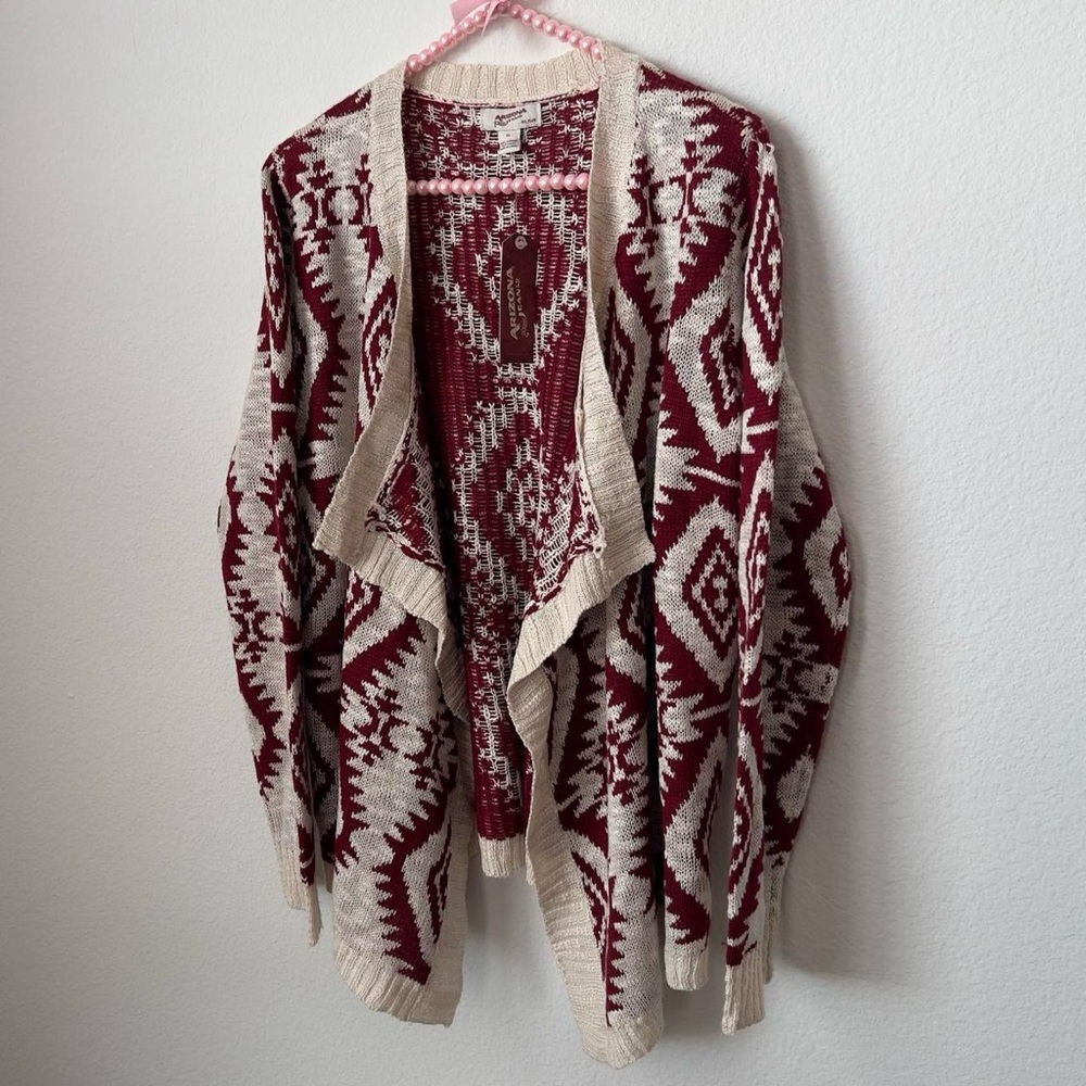 Arizona Jean Company Burgundy and Cream Cardigan